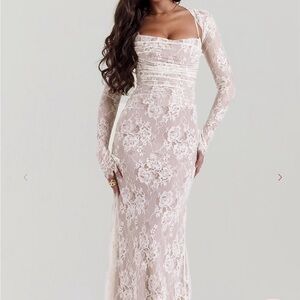 House of CB Ivory Lace Long Sleeve Mermaid Gown